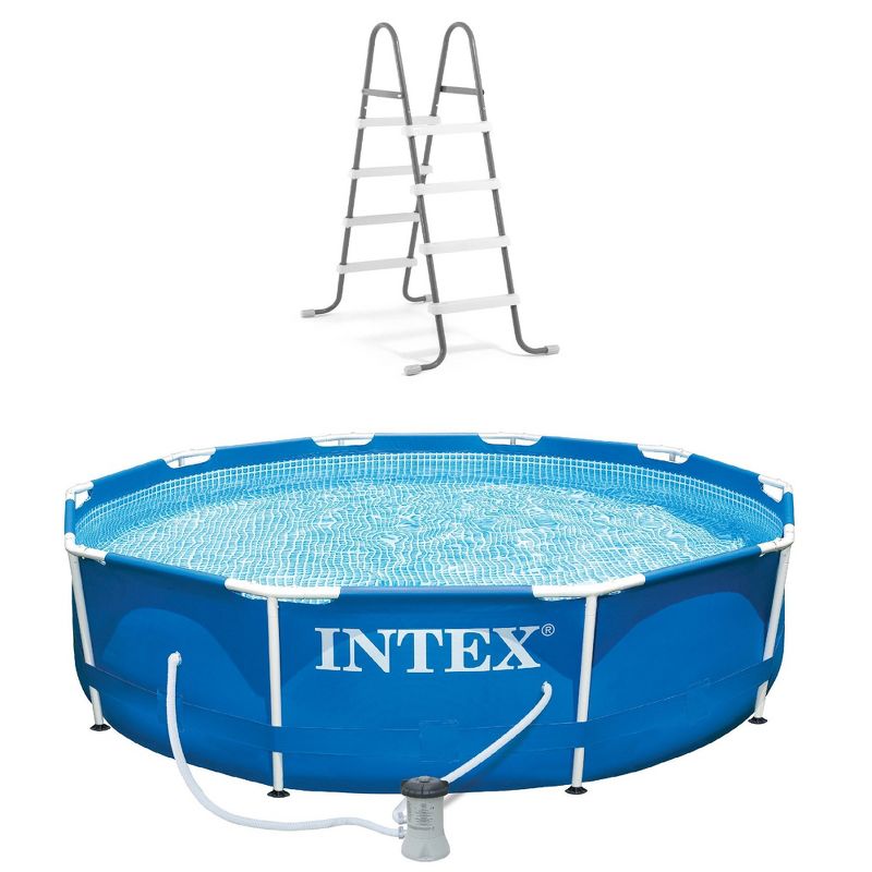 Intex 10ft x 30in Metal Frame Above Ground Pool & Intex Steel Frame Pool Ladder, 1 of 8