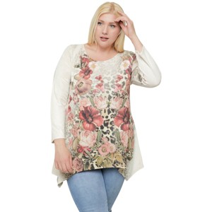 Slickblue Women's Plus Size Tunic Top, Sublimation Print, 3/4 Sleeve, Shark-Bite Hem, Color and Size Options - 1 of 4