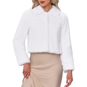 INSPIRE CHIC Women's Faux Fur Cropped Snap Button Winter Wedding Fluffy Coat - 1 of 4