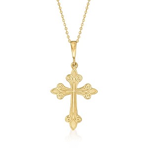 Ross-Simons 10kt Yellow Gold Fleur-De-Lis Cross Pendant Necklace - 1 of 3
