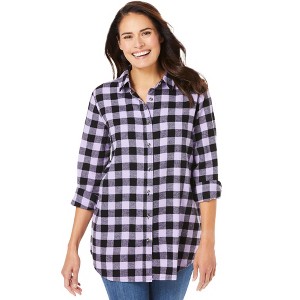 Woman Within Plus Size Classic Flannel Shirt - 1 of 4