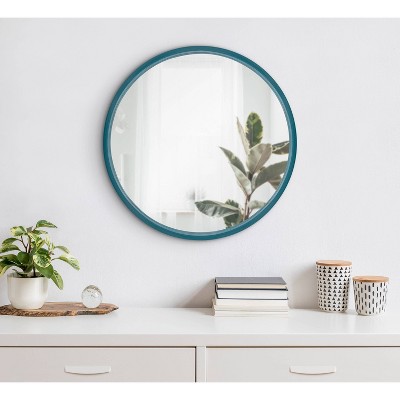 Travis Chic Teal Round Wooden Wall Mirror 24"
