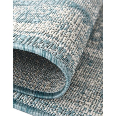 Aqua Blue Flat Woven Rectangular Outdoor Rug