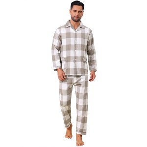 INSPIRE CHIC Men's Two Pieces Long Sleeve  Button Down Checked Plaid Pajamas Set - 1 of 4