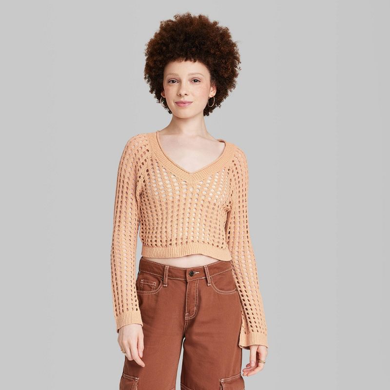 Women's Open Work Cropped Pullover - Wild Fable™, 3 of 11