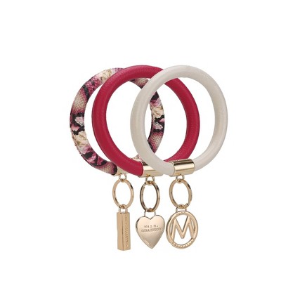 MKF Collection Jasmine 3 Piece Bangle Wristlet and Keychain Set by Mia K- Fuchsia Ivory