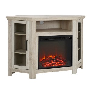 48" Corner Fireplace TV Stand with Faux Log Display, Glass Doors, and Storage for TVs up to 55" for Living Room and Bedroom - 1 of 4