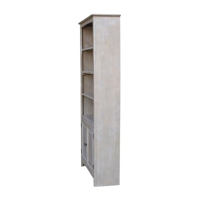 Washed Gray Taupe 72" Solid Wood Bookcase with Doors