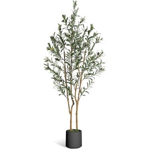 4/5/6/7FT Artificial Olive Tree, Faux Silk Plant with Natural Wood Trunk, Lifelike Fruits, Imitation Ceramic Planter & Green Moss for Home Office - 1 of 4