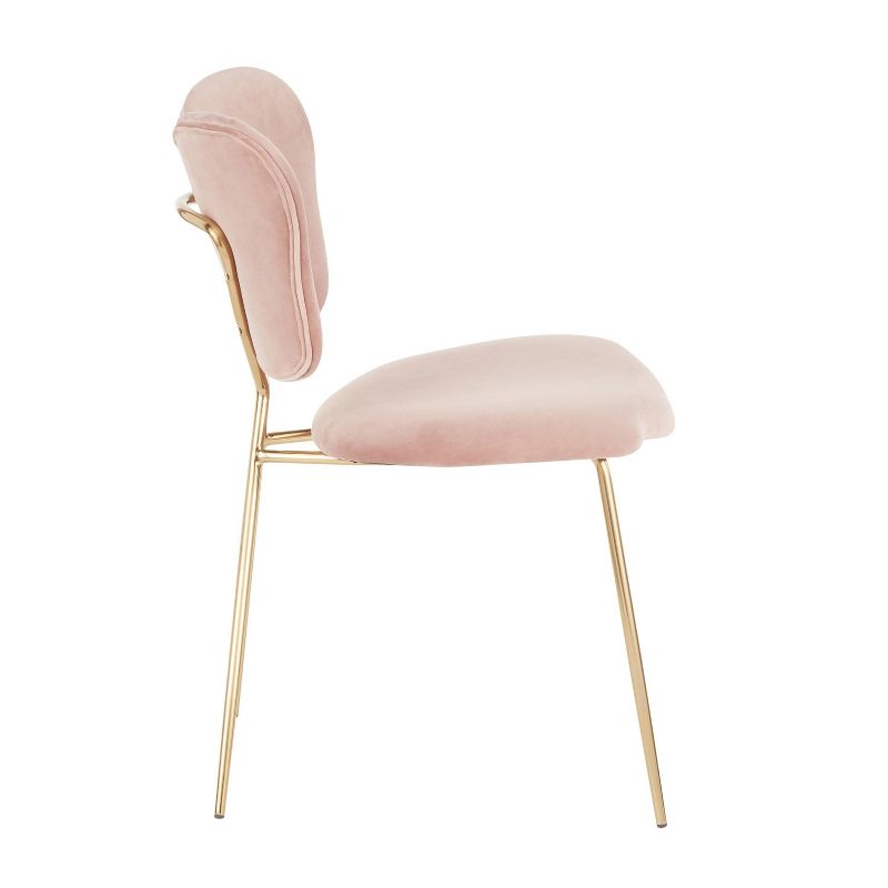 Set of 2 Madeline Contemporary and Glam Chairs Gold/Blush Pink Velvet - LumiSource, 4 of 13