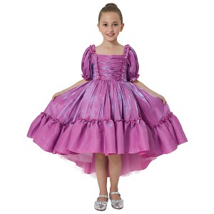 2Bunnies Girls Petticoat High-Low Ruffled Shimmer Birthday Gown Princess Costume Dress Puff Sleeve - 1 of 4
