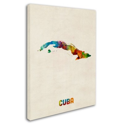 Trademark Fine Art-Michael Tompsett 'Cuba Watercolor Map' Matted Framed Art