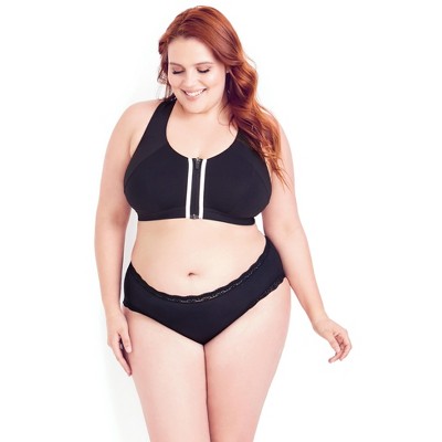 Hips & Curves  Women's Plus Size Zip Sports Bra - Black - 48dd