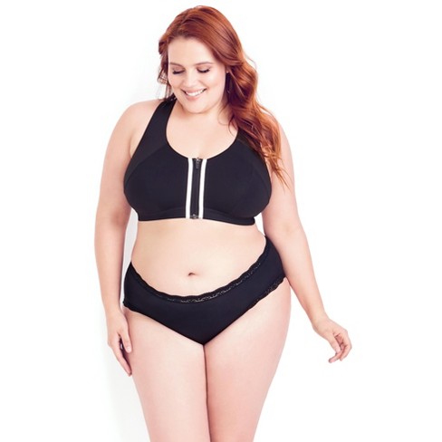 HIPS & CURVES | Women's Plus Size Zip Sports Bra - black - 40B