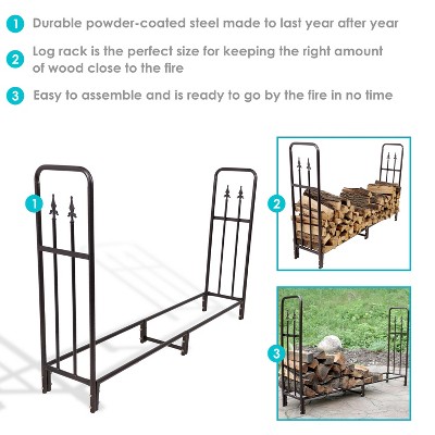 Bronze 6-Foot Steel Firewood Log Rack with Decorative Details
