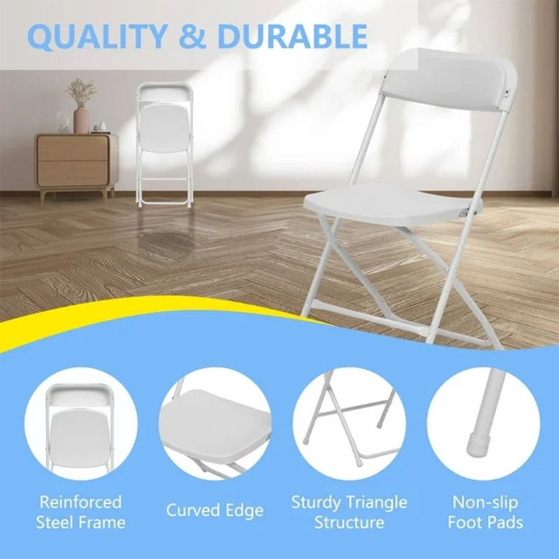 SKONYON 6 Pack Plastic Folding Chairs 350lb Capacity Portable Commercial Chair, White, 3 of 8