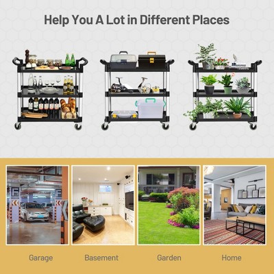Black and Silver 3-Shelf Aluminum Utility Cart with Casters
