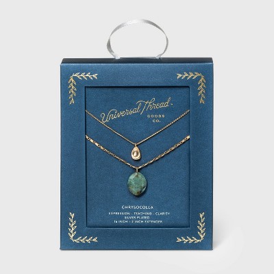 Semi-Precious Chrusocolla Pendant with Recycled Metal Layered Pendant Necklace - Universal Thread™ Sea Green