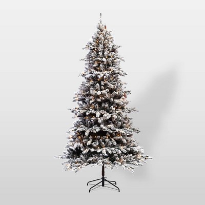 6.5ft Pre-Lit Flocked Bradford Fir Artificial Christmas Tree - Puleo