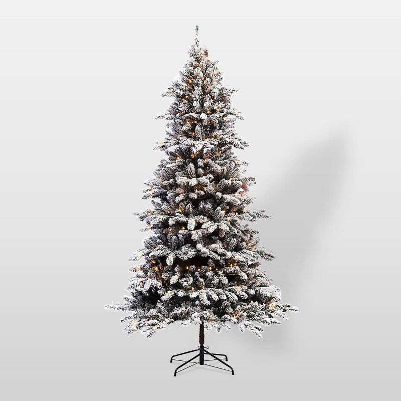 6.5ft Pre-Lit Flocked Bradford Fir Artificial Christmas Tree - Puleo, 1 of 5