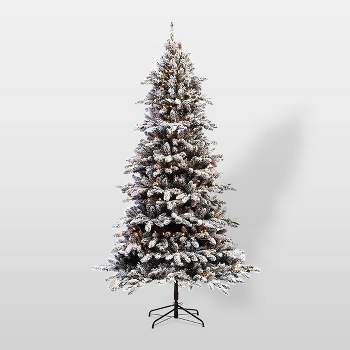 6.5ft Pre-Lit Flocked Bradford Fir Artificial Christmas Tree - Puleo