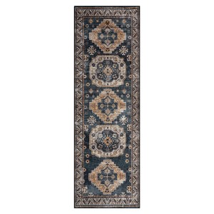 Washable Vintage Oriental Rug Non Slip Low Pile Rug Soft Throw Floor Cover Retro Medallion Foldable Indoor Carpet for Living Room Bedroom Playroom - 1 of 4