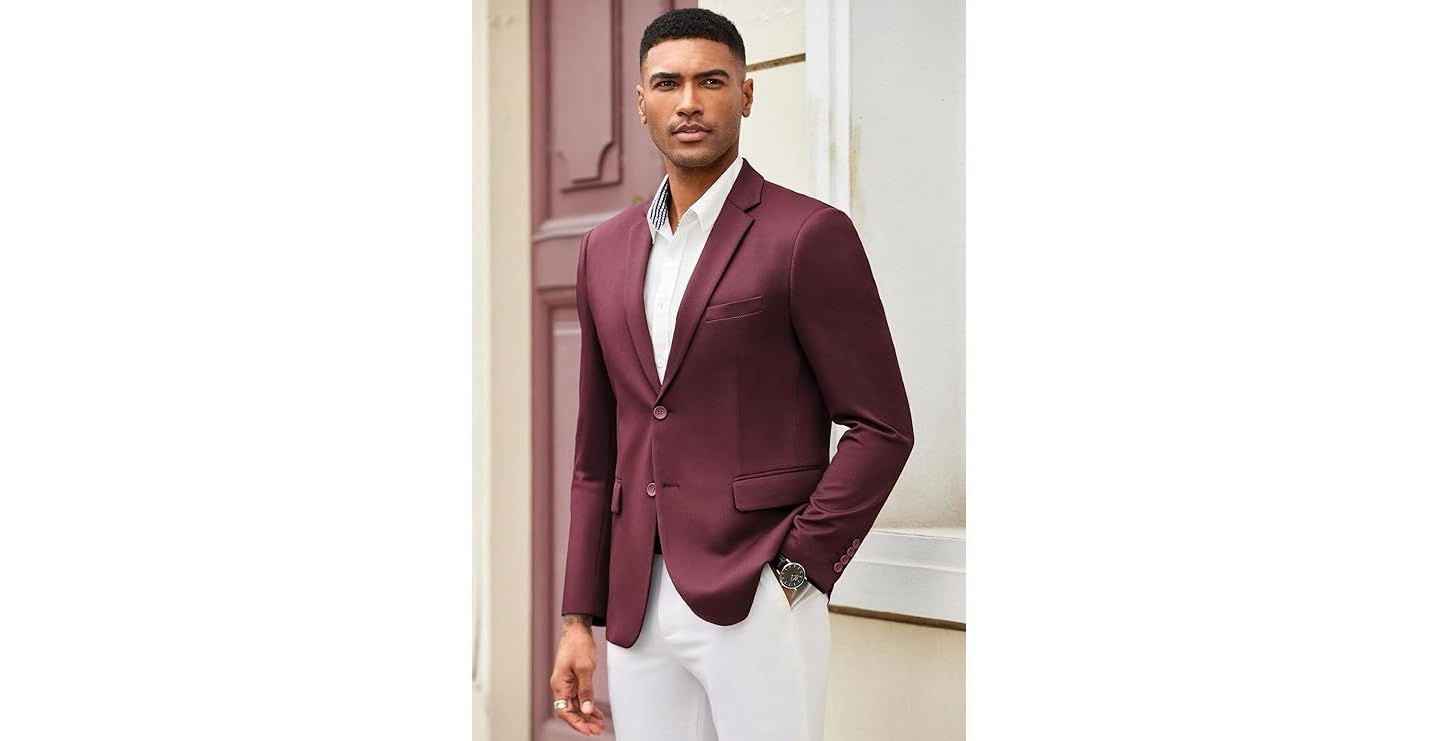 Мужской пиджак COOFANDY V-Neck Slim Fit Blazer with Button Pockets Navy Blue, цвет: Тёмно-синий — фото 2