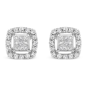 Haus of Brilliance Silver 1/2 Cttw Round and Princess-Cut Diamond Stud Earrings - 1 of 4