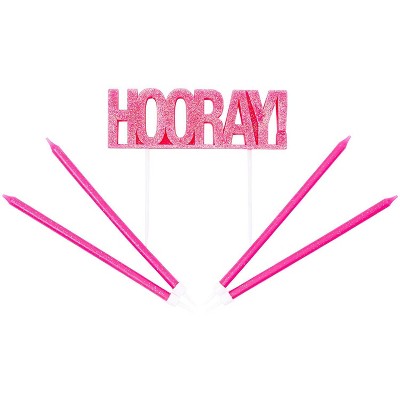 Blue Panda 24-Piece Hot Pink "HOORAY " Cake Topper Letters & Birthday Cake Candles 5.5" Party Decorations