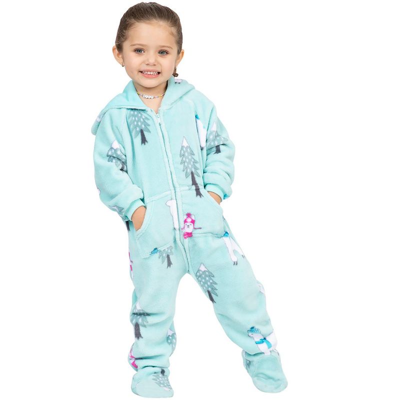 Footed Pajamas - Winter Llamas Toddler Hoodie Chenille Onesie, 2 of 4