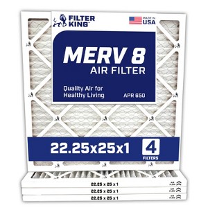 Filter King 22.25x25x1 Air Filter | 4-PACK | MERV 8 HVAC Pleated A/C Furnace Filters | MADE IN USA | Actual Size: 22.25 x 25 x .75" - 1 of 4