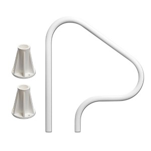 Saftron 3 Bend Return to Deck Polymer Swimming Pool Handrail, White & Polymer 6 Inch Pool Handrails and Ladders Surface Mounting Base, White (2 Pack) - 1 of 4