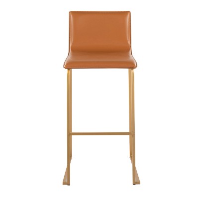 Camel Faux Leather Bar Stools with Gold Steel Frame - Set of 2