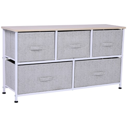 HOMCOM Dresser Storage Drawers with 6 Plastic Bins and Steel Frame,  Crafting Bins for Living Room, Bedroom, Grey