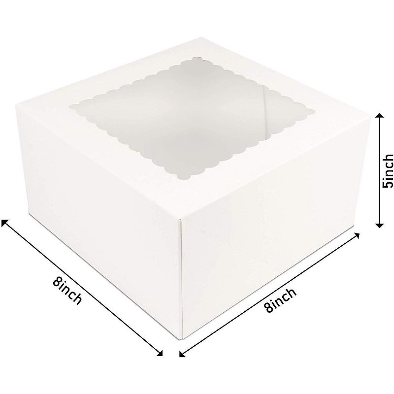 O'Creme White Square Cake Box 8 x 8 x 5 Inch, with Scalloped Window, Kraft Paperboard Bakery Box with Auto-Popup Window - Pack of 25, 2 of 7