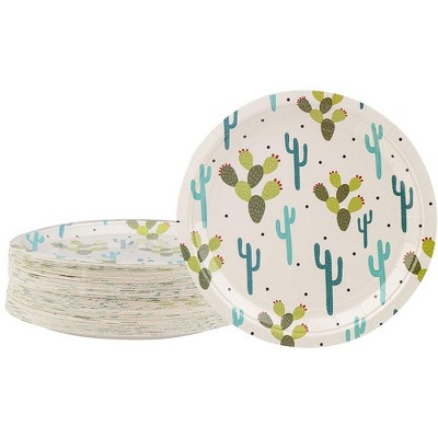 Blue Panda 80-Count Disposable Paper Plates, Cactus Party Supplies Kids Birthdays Round 9"x9"