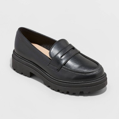 womens black platform loafers