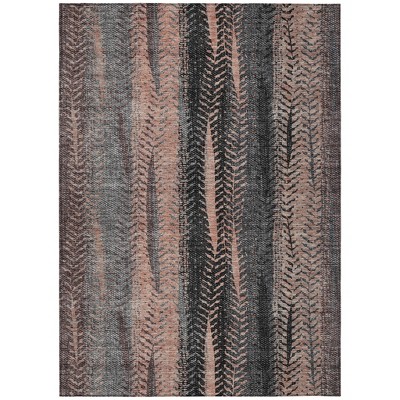 Blue Charcoal And Copper Botanical Leaves Washable Indoor Outdoor Area Rug