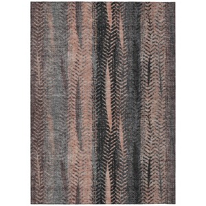 Blue Charcoal And Copper Botanical Leaves Washable Indoor Outdoor Area Rug - 1 of 4