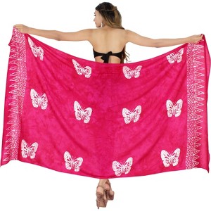 LA LEELA Women's Summer Bikini Wraps Beach Wrap Sarong Swimwear Cover up Skirt Bathing suit Swimsuit Pareo for Women One Size Pink, Butterfly - 1 of 4