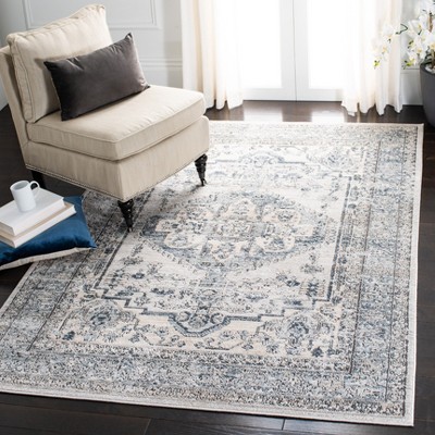 Light Blue and Ivory Hand-Knotted Rectangular Area Rug