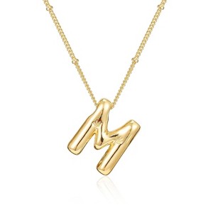Bubble Letter Initial Necklace for Women, 14K Gold Plated Personalized Birthday Gift - 1 of 4