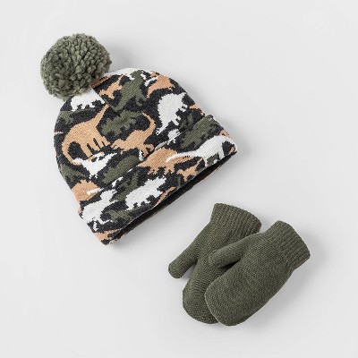 Toddler Boys' Dino Camo Beanie with Mittens Set - Cat & Jack™ 12-24M