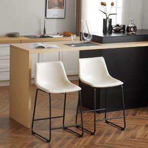 Okak 24/30" Vintage Style Counter Height Barstool Set of 2, Upholstered Bar Stools with Backrest & Footrest, PU Counter Stools for Home, Pub - 1 of 4