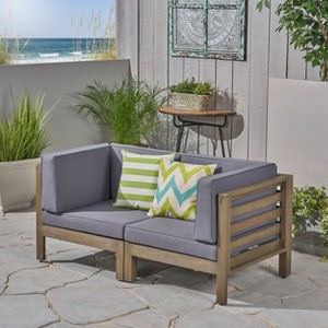 Christopher Knight Home Oana Outdoor Acacia Wood Loveseat with Cushions - 1 of 4