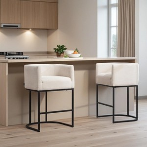 Counter Height Bar Stools Set of 2, Modern Linen Fabric Upholstered Barstools with Arms, 25" Kitchen Counter Stool Bar Chairs - 1 of 4