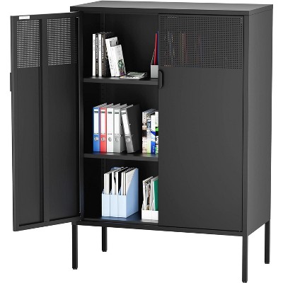 HDZNVF Metal Storage Office Cabinet, 47 Inch H Steel Lockers, Adjustable Shelves, Black