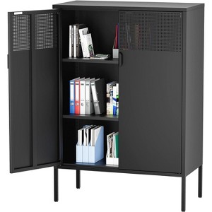 Metal Storage Cabinet,47in H Steel lockers, adjustable Shelves, 3 Tier side cabinets, shoe cabinets, For Home,Office,Living room,Bedroom BLACK - 1 of 1