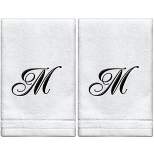 Creative Scents Set of 2 White Fingertip Monogrammed Towels, Black Embroidered