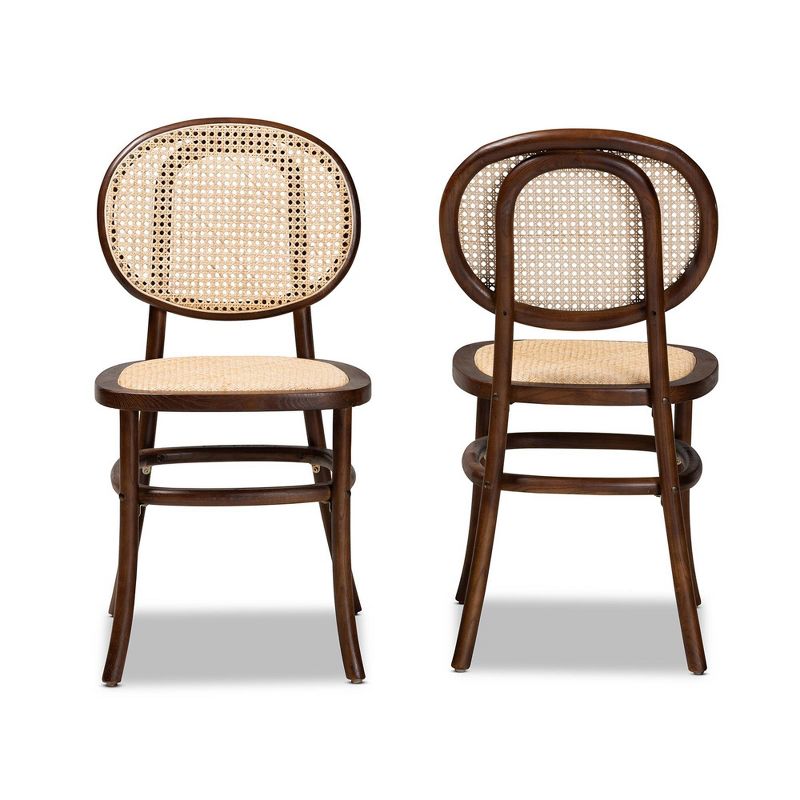 2pc Garold Woven Rattan and Wood Cane Dining Chair Set - Baxton Studio, 3 of 11